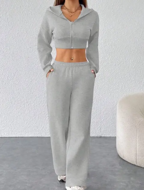 winter crop sweatshirt with lower for women's